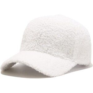 🆕 Women White Winter Baseball Cap Lamb Wool Solid Color Warm Outdoor Travel